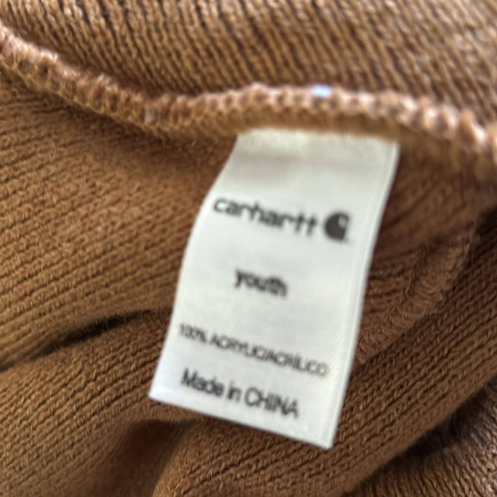 Carhartt Youth Spellout Logo Beanie Two Tone Brown OSY Fall Winter Utility - Picture 3 of 3